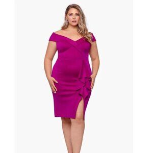 New! Xscape‎ Waterfall Ruffle Off the Shoulder Sleeve Sheath Dress Plus 3781XW